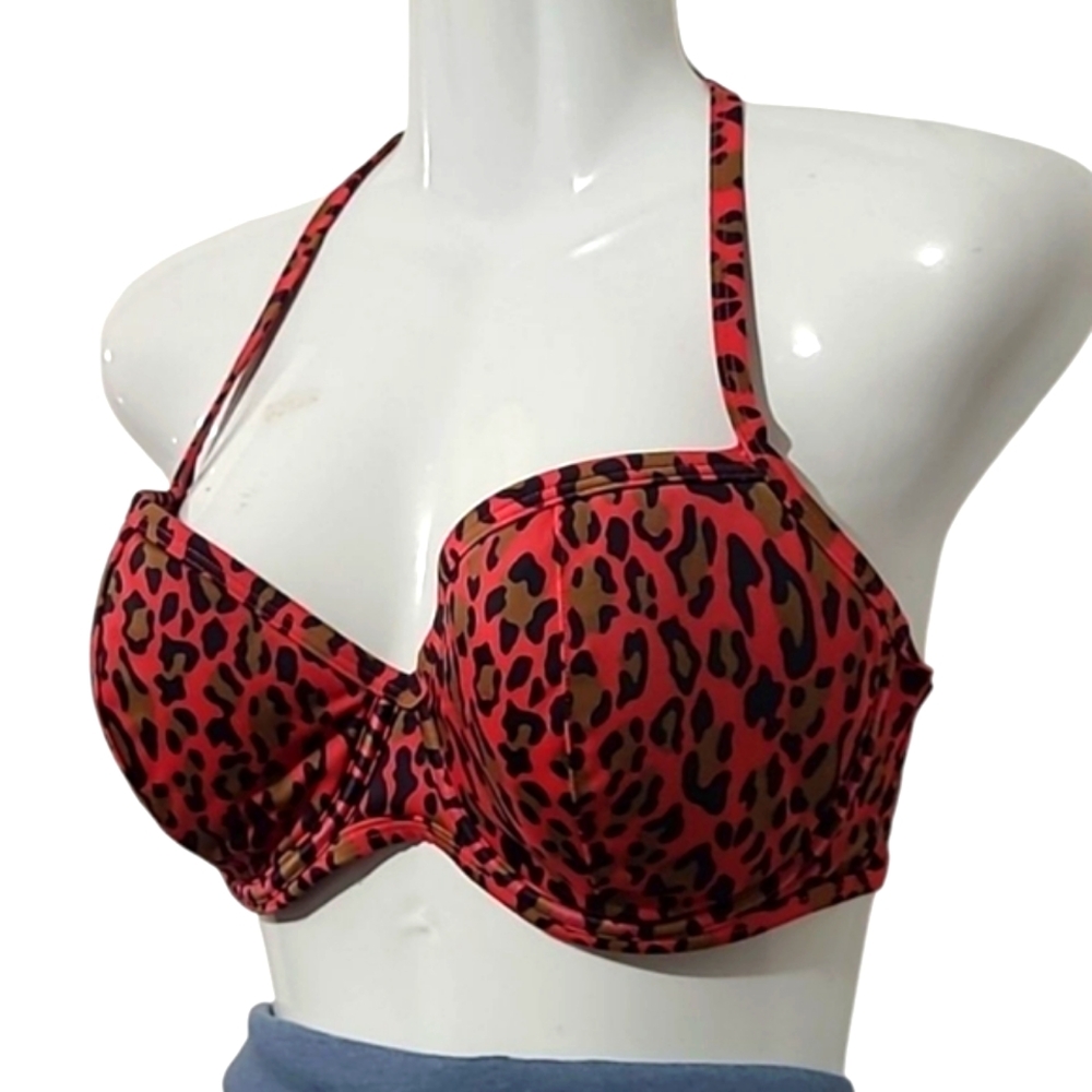 🦋 Victoria Secret Leopard Print Halter Bikini Top Size 36D